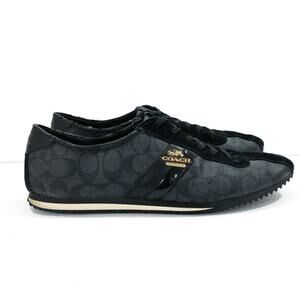 Coach Signature Ivy Black Leather Monogram Logo Sneakers